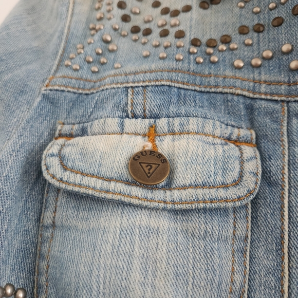 GUESS STUDDED VINTAGE DENIM JACKET SIZE XS - Picture 4 of 14